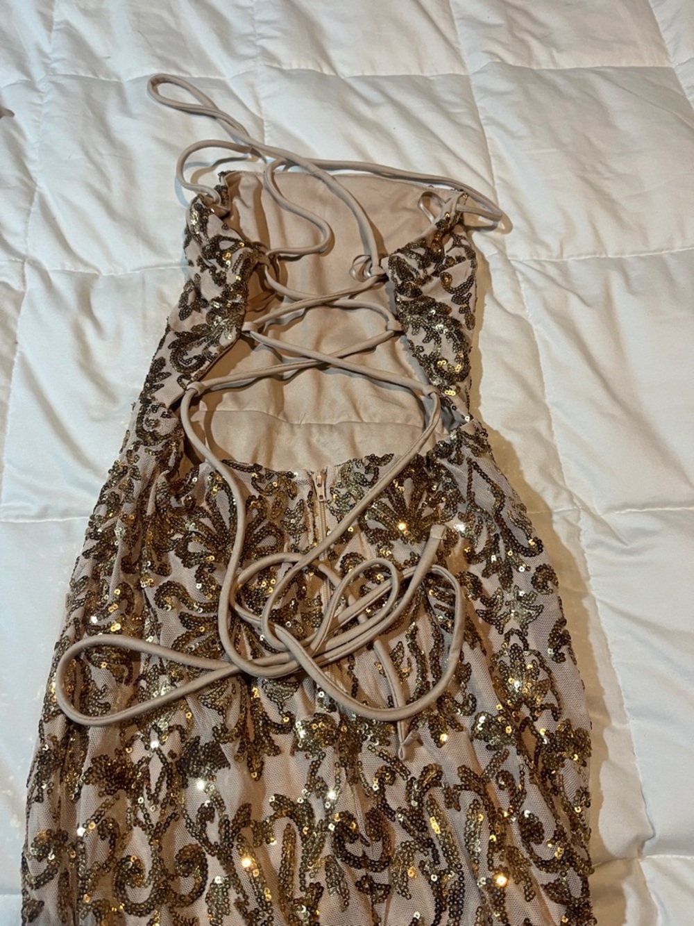 Gold Sequined Mermaid Prom Dress - Picture 6 of 9